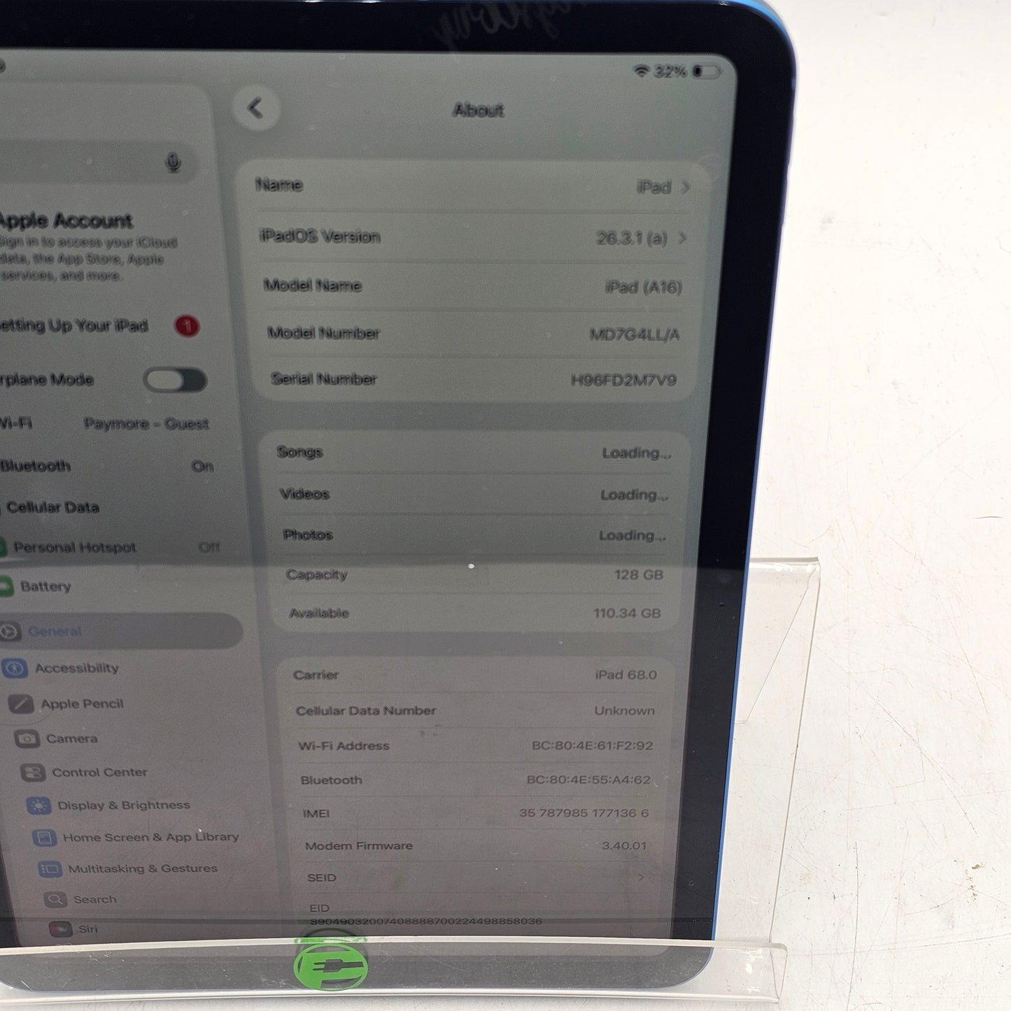 Unlocked Apple iPad 11" (A16) 128GB Blue MD7G4LL/A