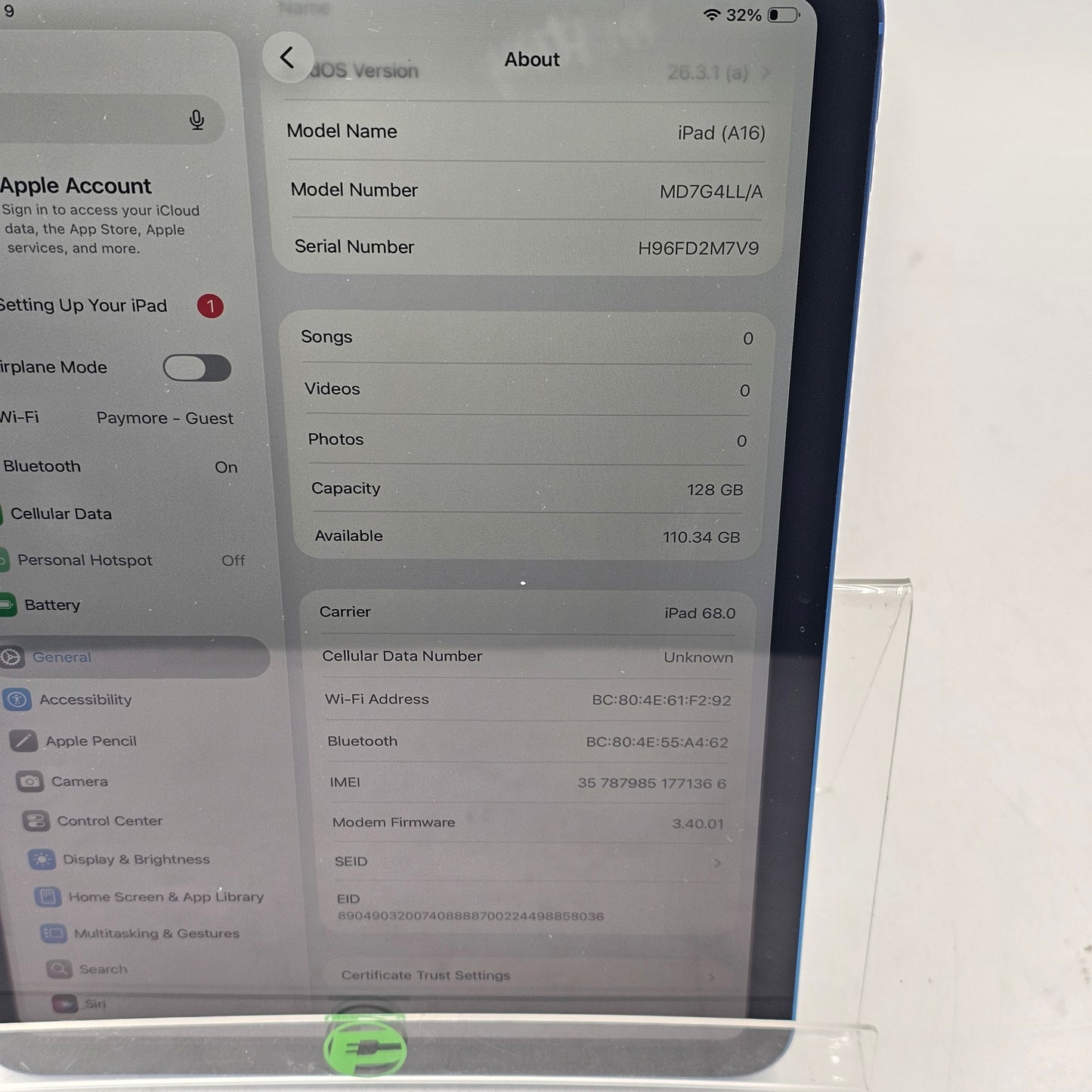 Unlocked Apple iPad 11" (A16) 128GB Blue MD7G4LL/A