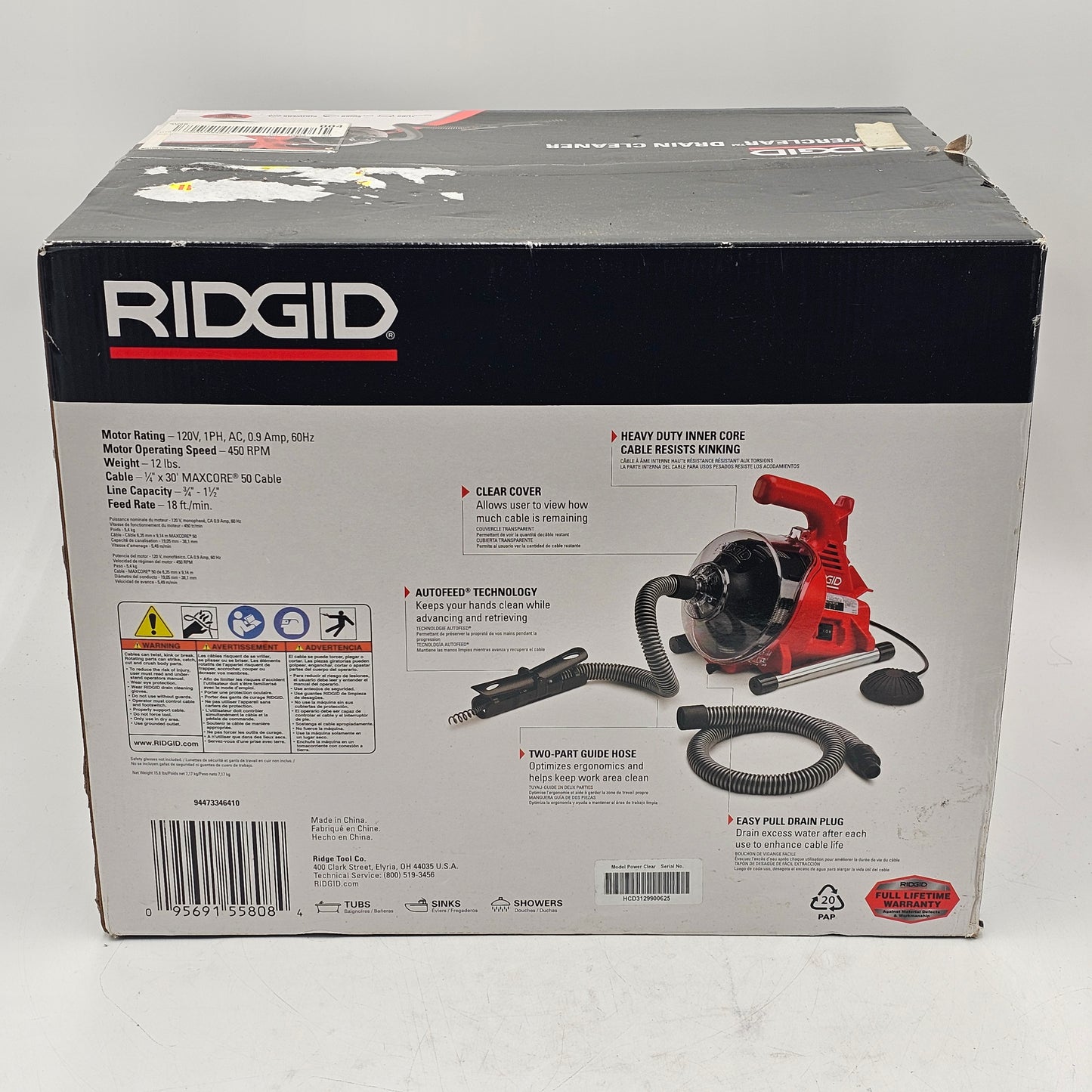 New Ridgid 55808 120V Powerclear Drain Cleaner