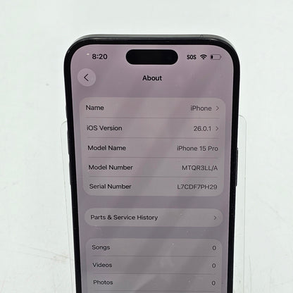 Factory Unlocked Apple iPhone 15 Pro 256GB Black MTQR3LL/A