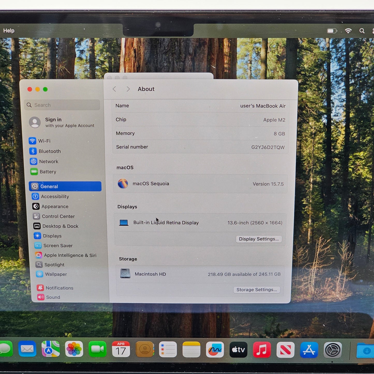 2022 Apple MacBook Air 13.6" M2 8C GPU 3.5GHz 8GB RAM 256GB SSD A2681