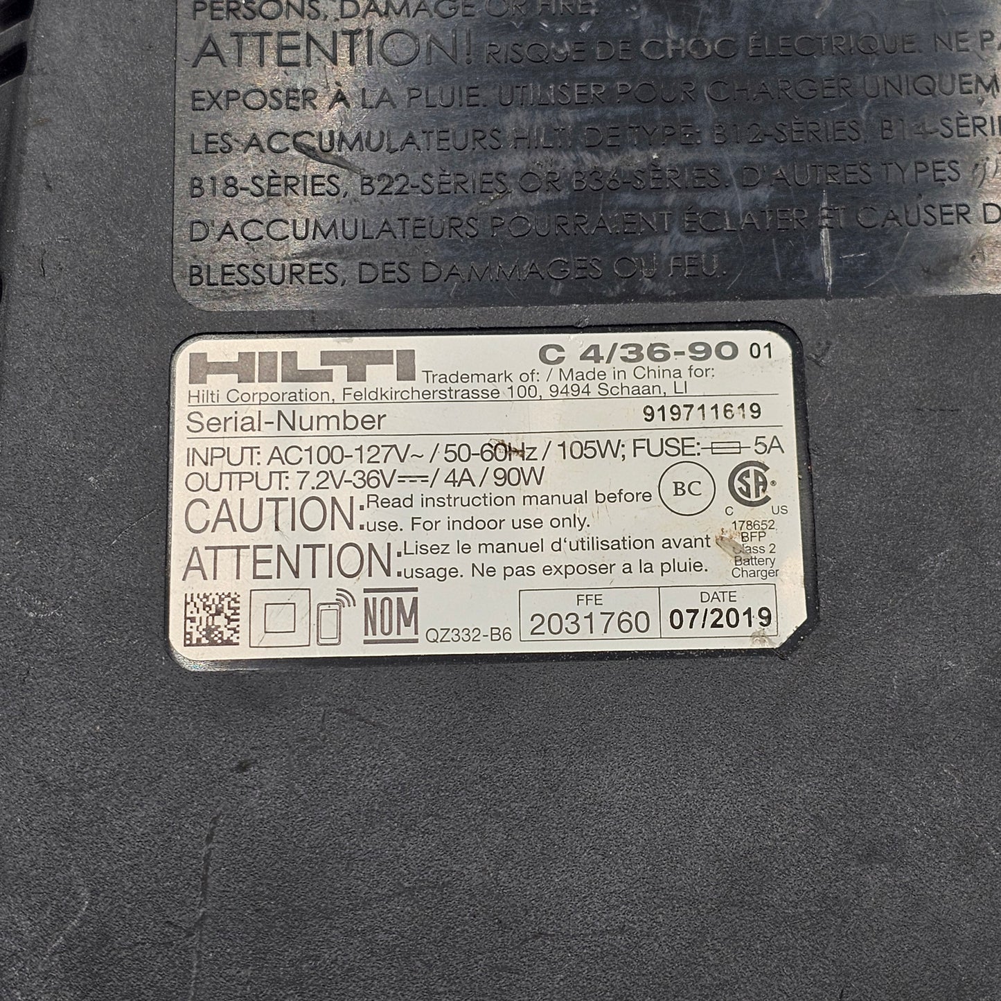 Hilti C 4/36-90 36V Battery Charger with Battery