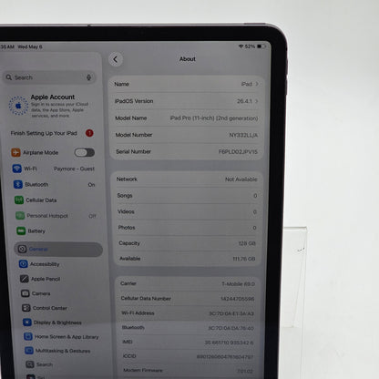 Unlocked Apple iPad Pro 11" 2nd Gen 128GB Space Gray NY332LL/A