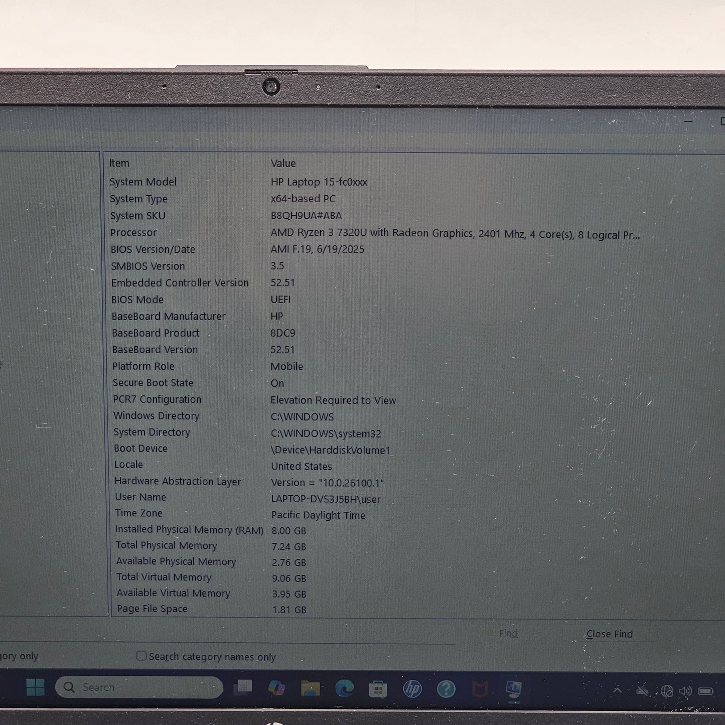 HP NoteBook HP 15-FC0399NR 15.6" Ryzen 3 7320U 2.4GHz 6GB RAM 256GB SSD