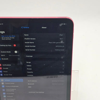 WiFi Only Apple iPad 10th Gen 64GB Pink MPQ33LL/A