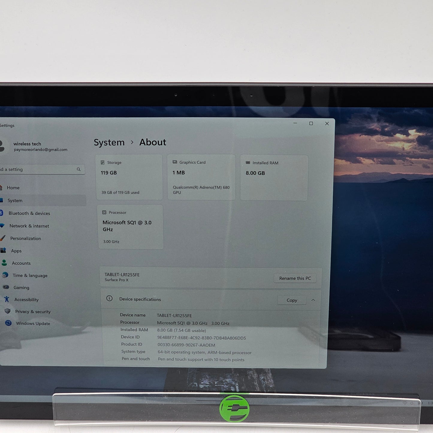 Microsoft Surface Pro X 1876 13" SQ1 3.0GHz 8GB RAM 128GB SSD