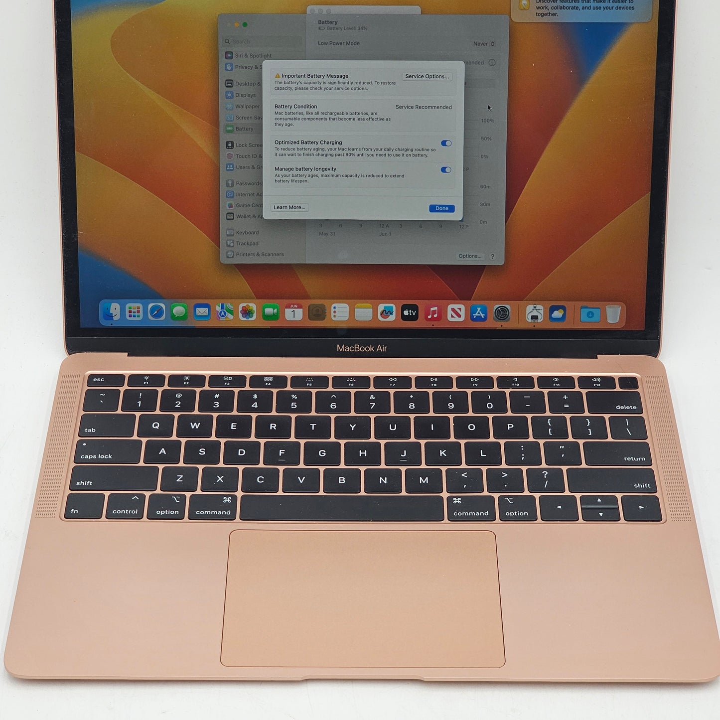 2019 Apple MacBook Air 13.3" i5 1.6GHz 8GB RAM 128GB SSD Gold A1932