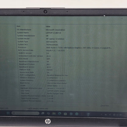 HP Laptop 14-EM0157NR 14" Ryzen 3 7320U 2.4GHz 8GB RAM 256GB SSD