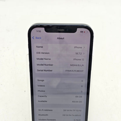 Factory Unlocked Apple iPhone 12 64GB Black MGH63LL/A