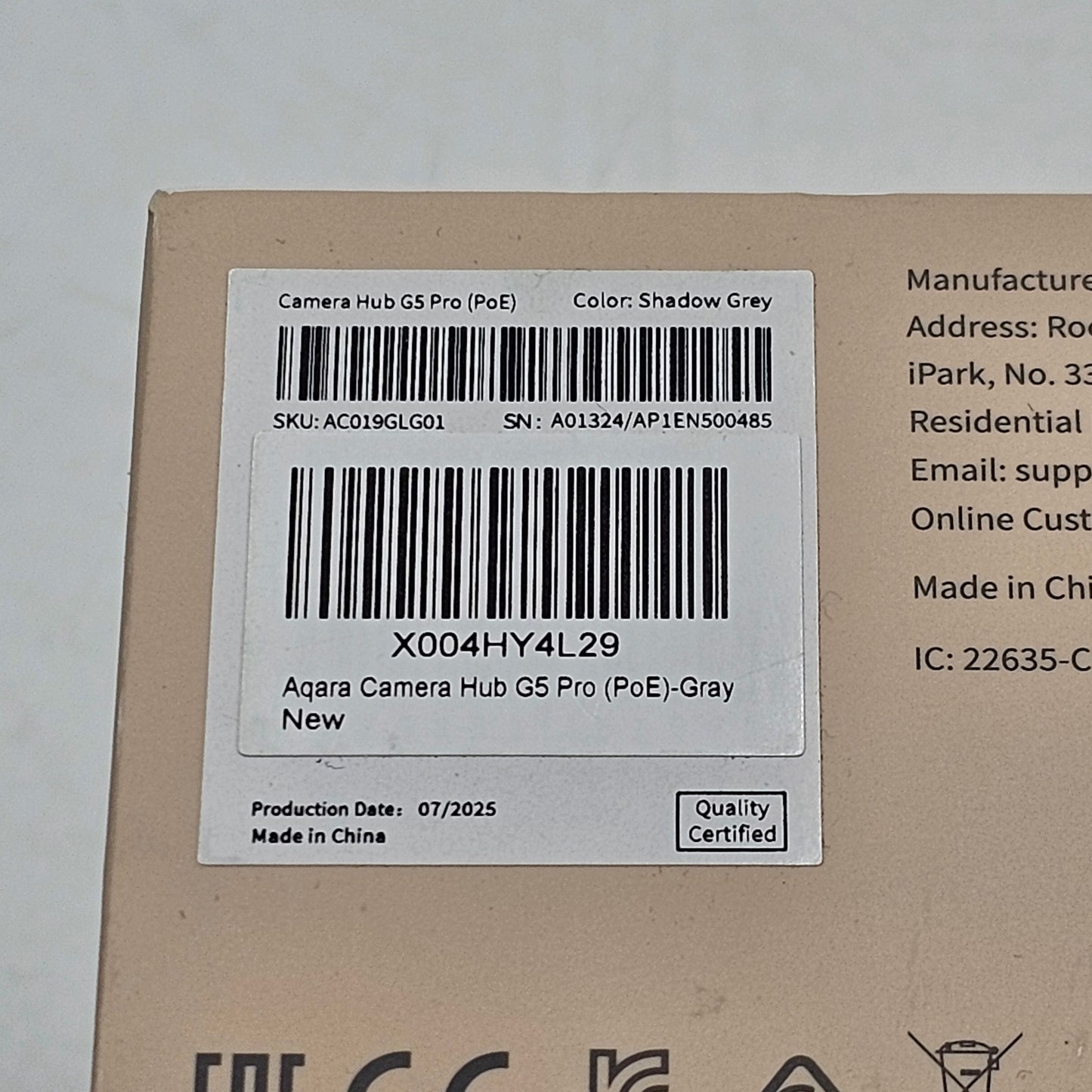 New Aqara Camera Hub G5 Pro PoE Shadow Grey