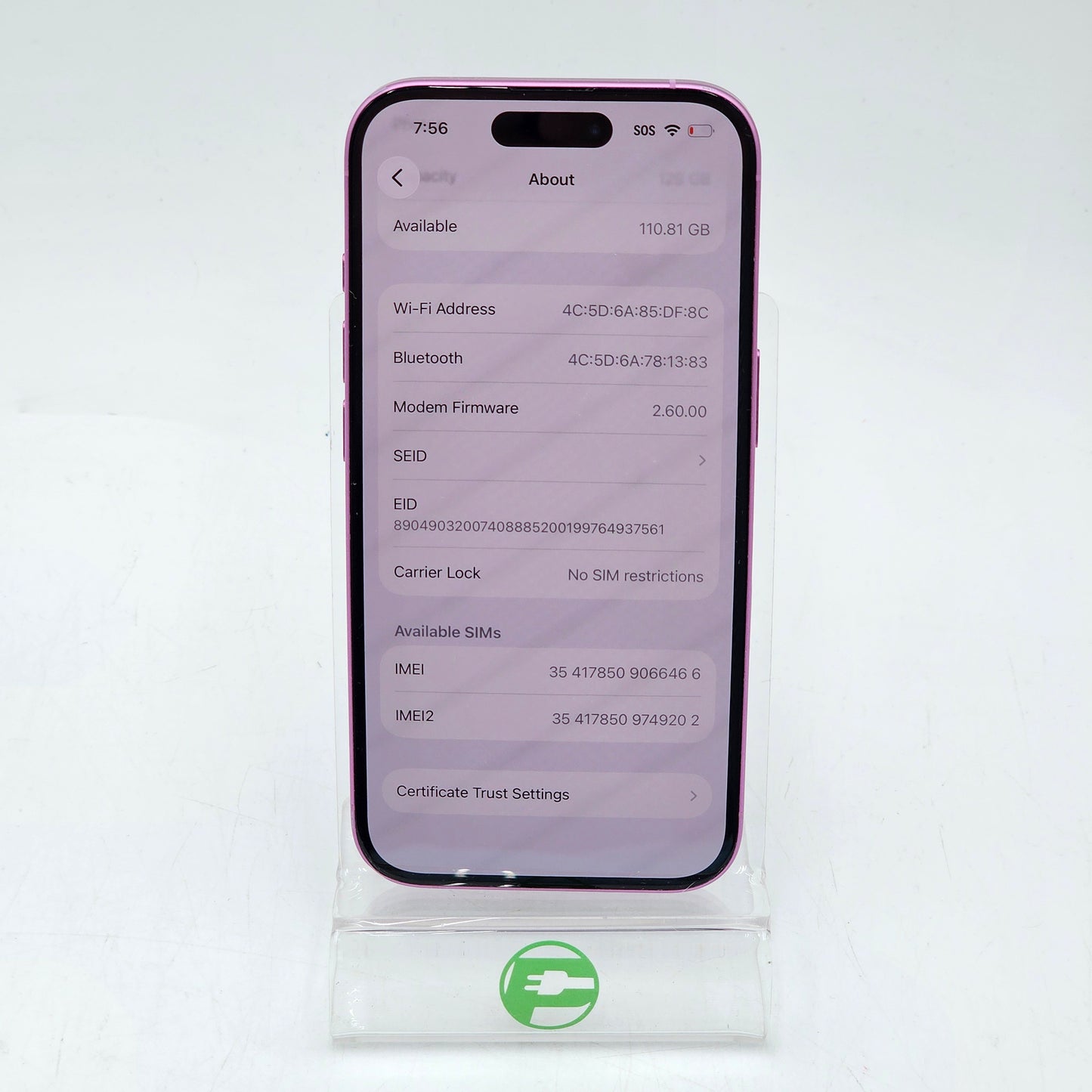 Factory Unlocked Apple iPhone 16 128GB Pink MYAR3LL/A