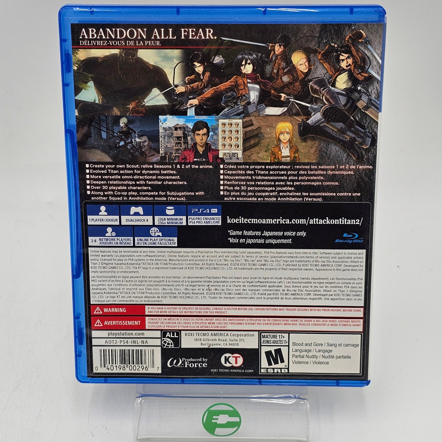 Attack on Titan 2 (Sony PlayStation 4 PS4, 2018)
