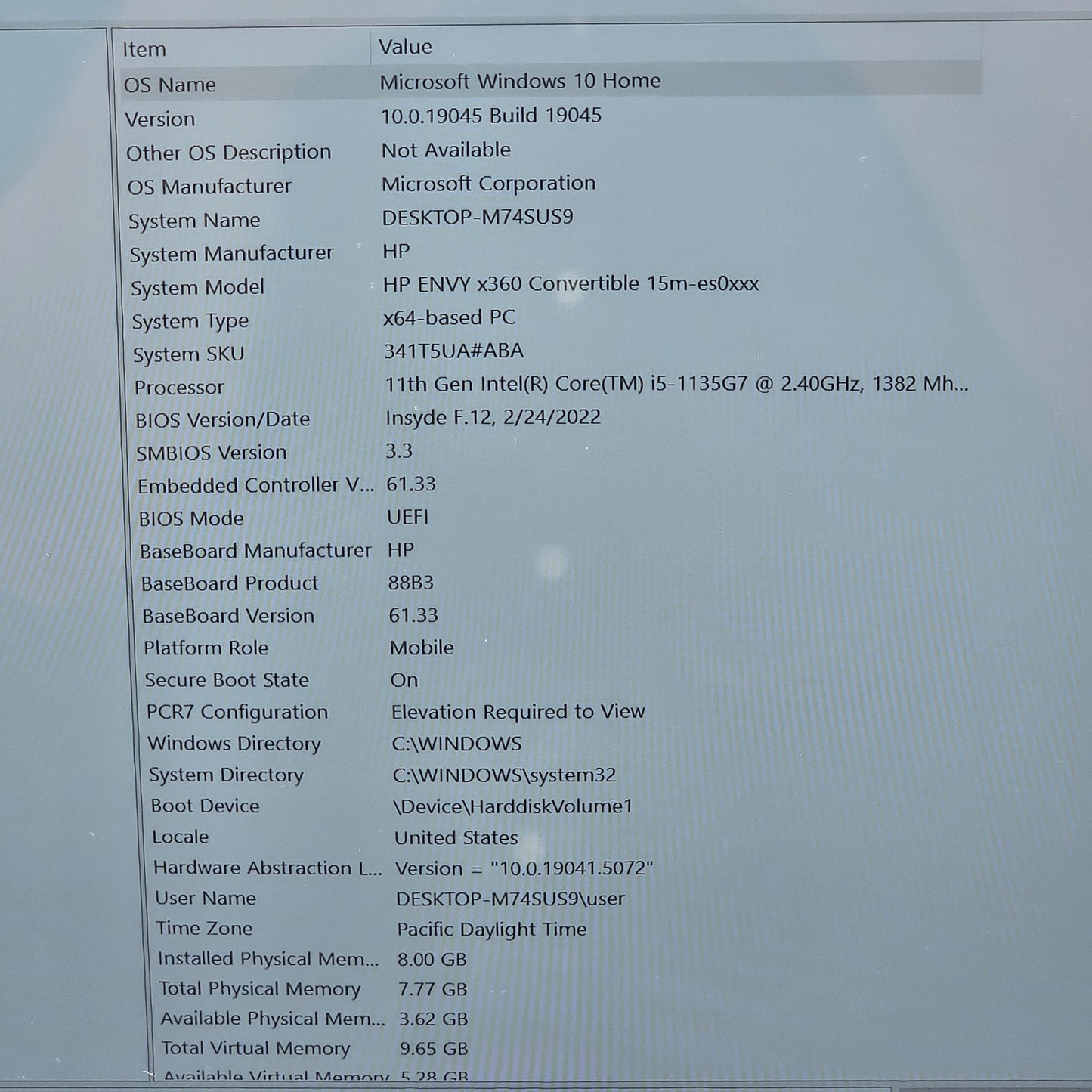 HP Envy x360 15M-ES0013DX 15.6" i5-1135G7 2.4GHz 8GB RAM 256GB SSD
