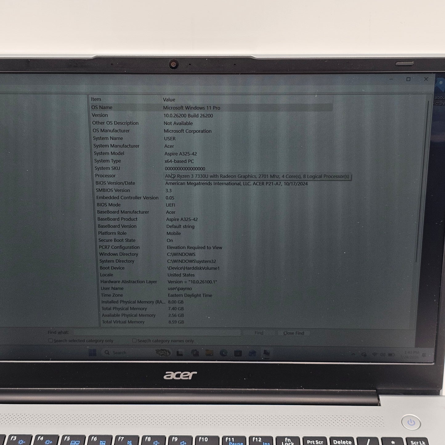 Acer Aspire 3 A325-42 15.6" Ryzen 3 7330U 2.3GHz 8GB RAM 128GB SSD