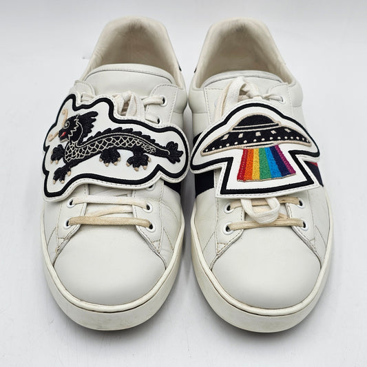Gucci Ace Web UFO Dragon Sneaker Patch White Leather Python Sz 11
