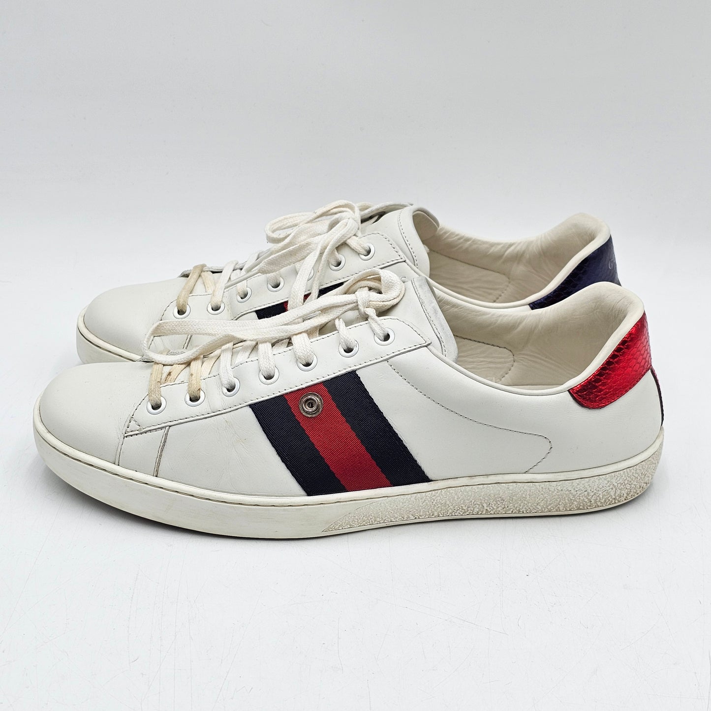 Gucci Ace Web UFO Dragon Sneaker Patch White Leather Python Sz 11