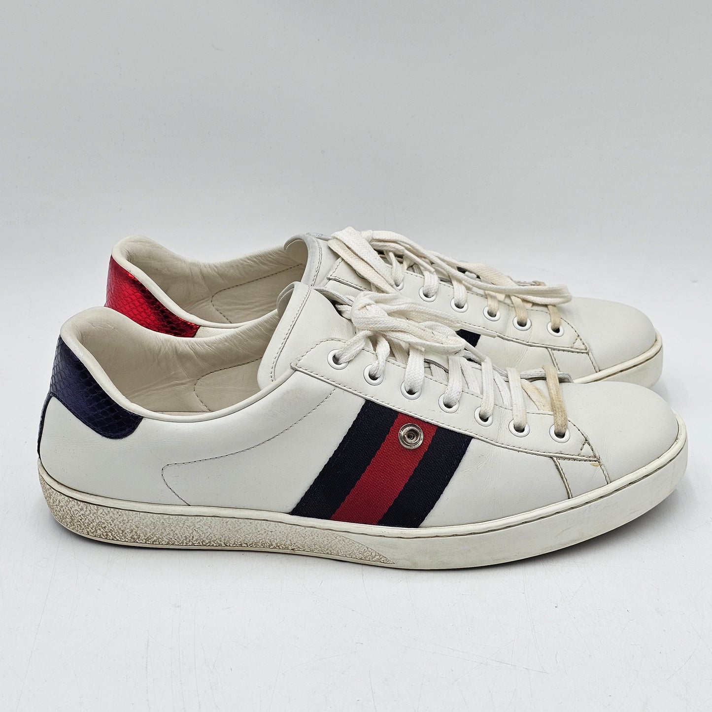 Gucci Ace Web UFO Dragon Sneaker Patch White Leather Python Sz 11