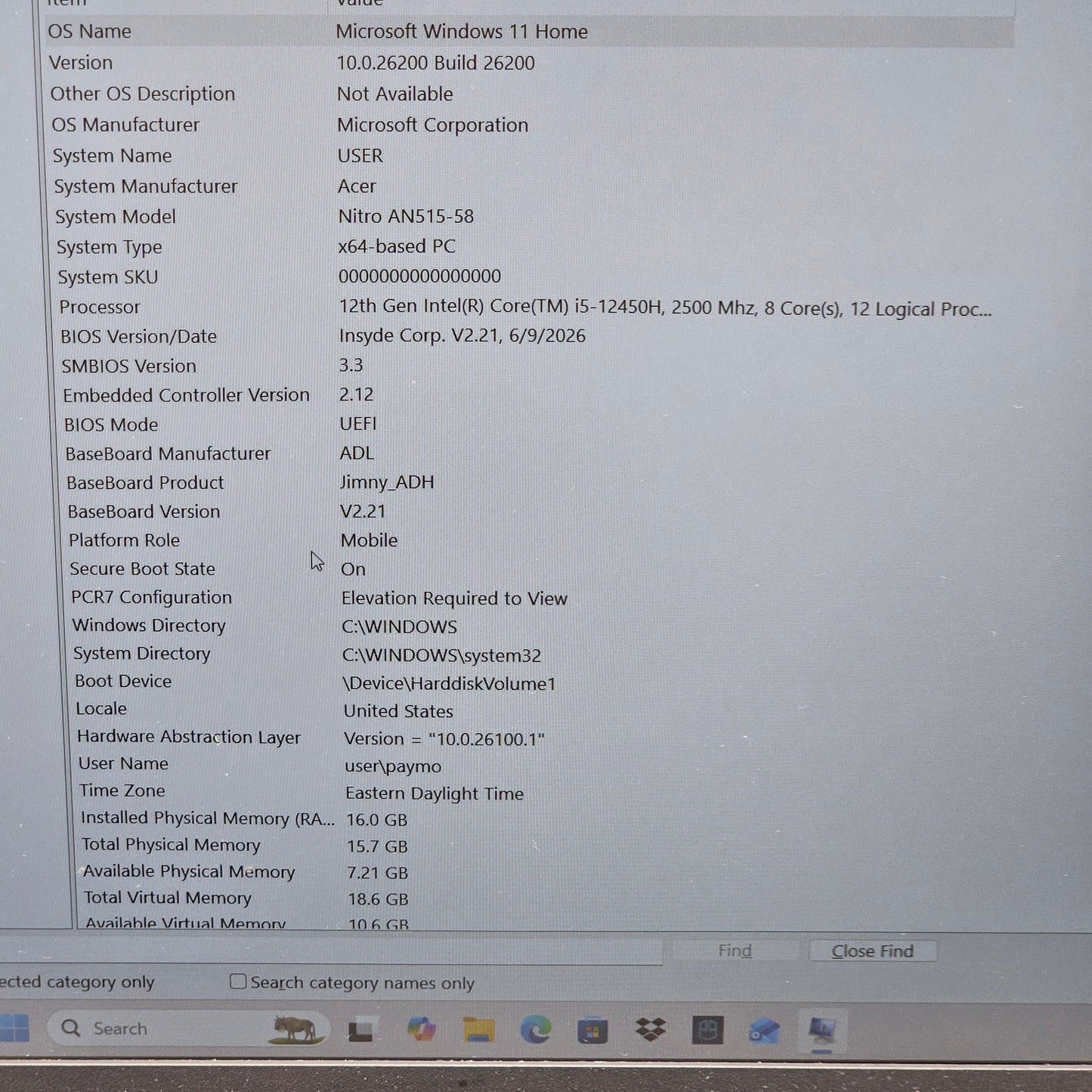 Acer Nitro 5 AN515‑58 15.6" i5-12450H 2.0GHz 16GB RAM 512GB SSD RTX 3050 Ti