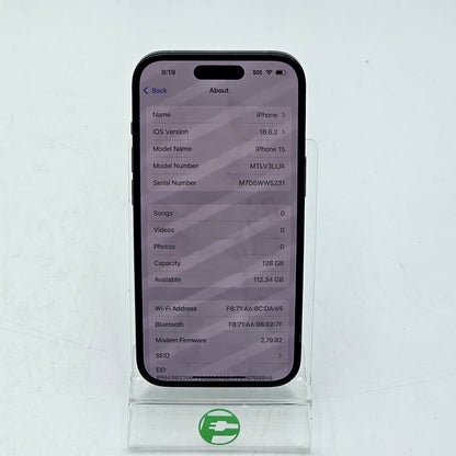 Factory Unlocked Apple iPhone 15 128GB Black MTLV3LL/A