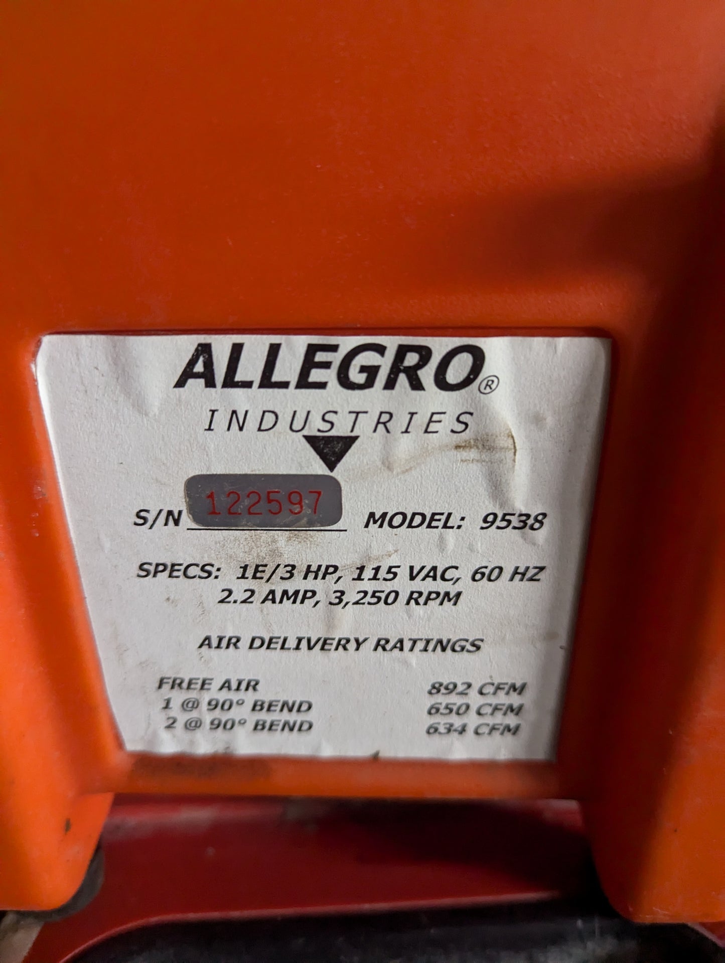 Allegro Industries COM-PAX-IAL Blower Explosion-Proof 9538