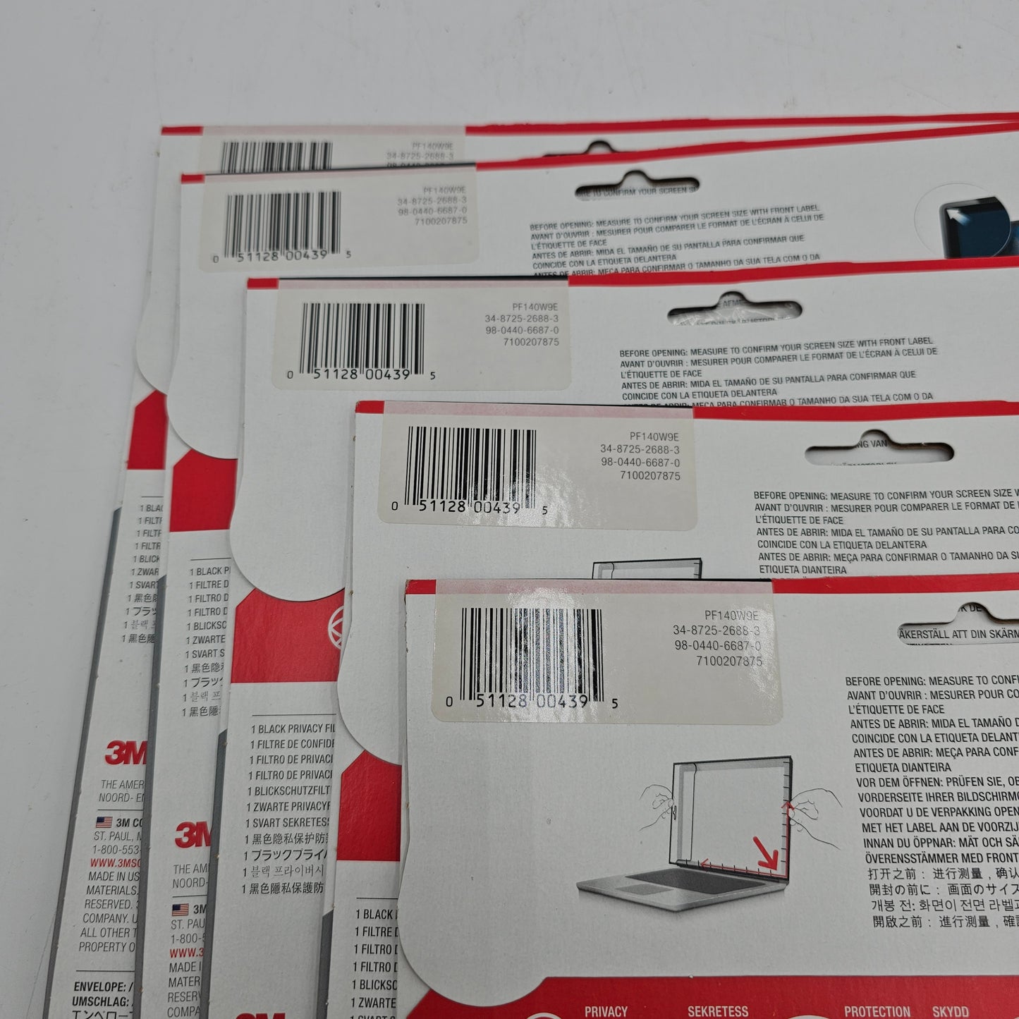 New Lot of 5 3M Black Privacy Filter 7.6 x 12.8 in 16:9 Screen PF140W9E