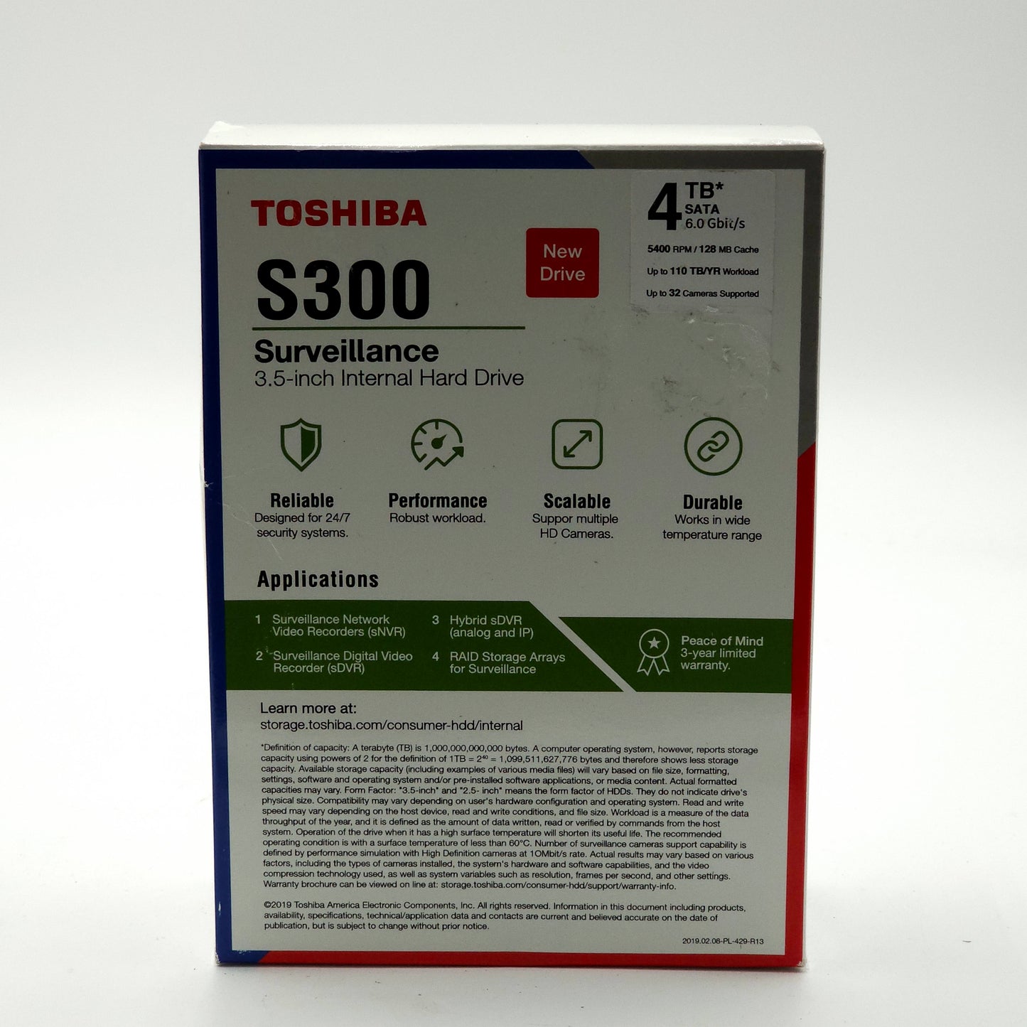 New Toshiba Surveillance S300 4TB 3.5" SATA3 7200rpm 128MB Internal HDD HDWT740