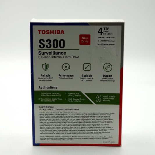 New Toshiba Surveillance S300 4TB 3.5" SATA3 7200rpm 128MB Internal HDD HDWT740