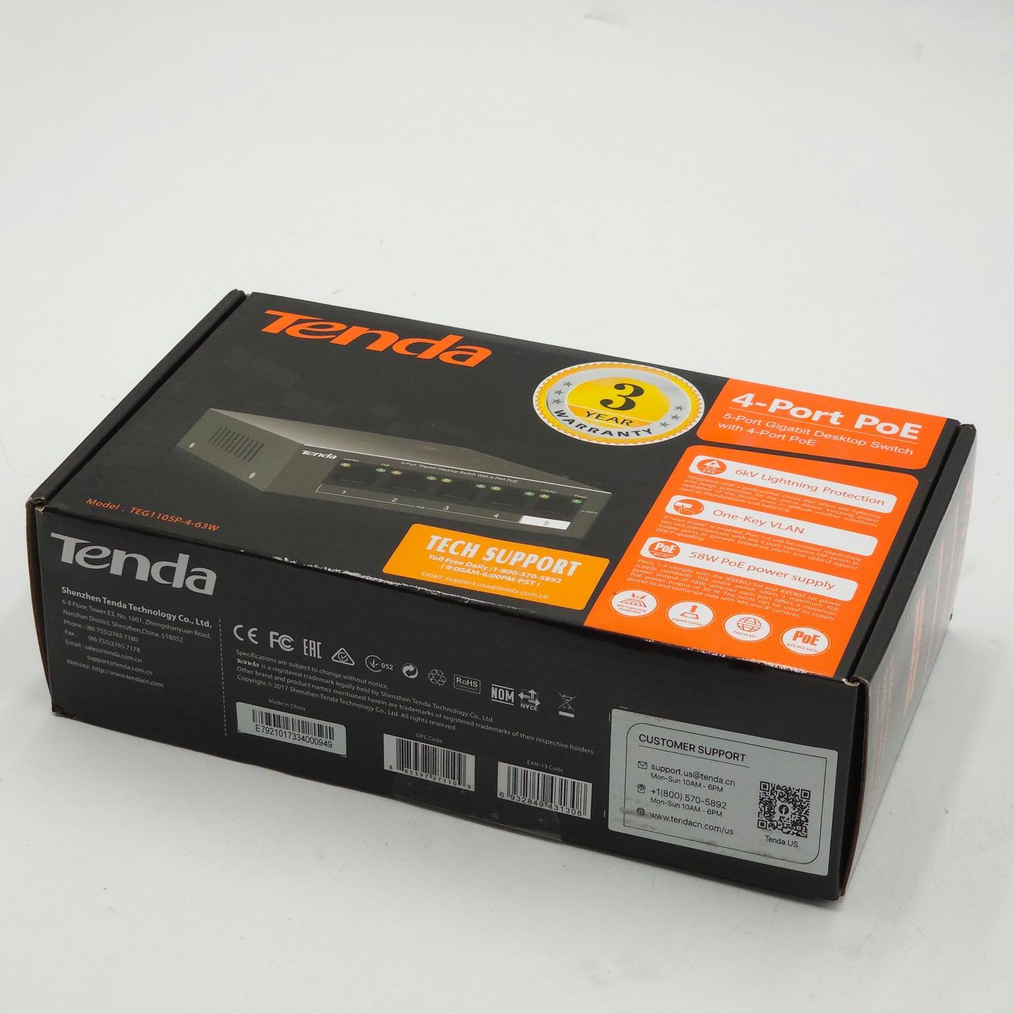 New Tenda 5 Port Gigabit PoE Switch TEG1105P-4-63W Lot of 7