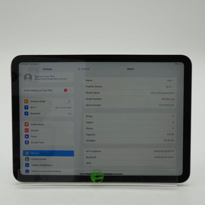 WiFi Only Apple iPad 10th Gen 64GB Silver MPQ03LL/A