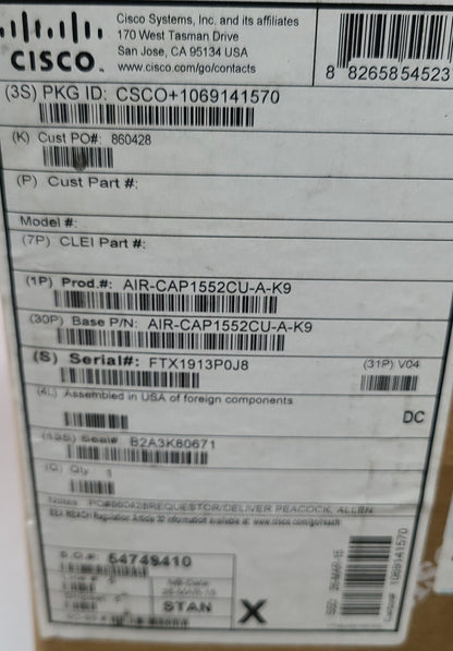 New Cisco Systems AIR-CAP1552CU-A-K9 802.11N Outdoor Access Point Cable Modem